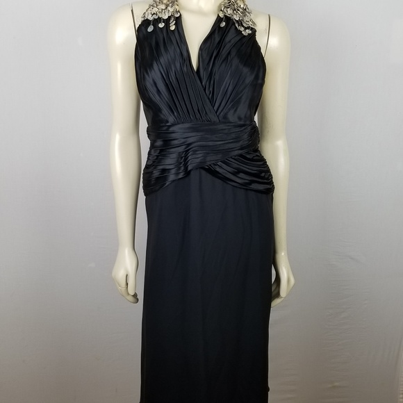 Tadashi halter styled open back shell beaded formal silk black dress size 0 - Picture 1 of 8